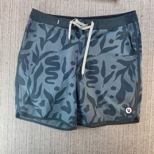Vuori Swim Trunks Shorts Mens 32 Blue Gray Floral Print Drawstring Boardshorts